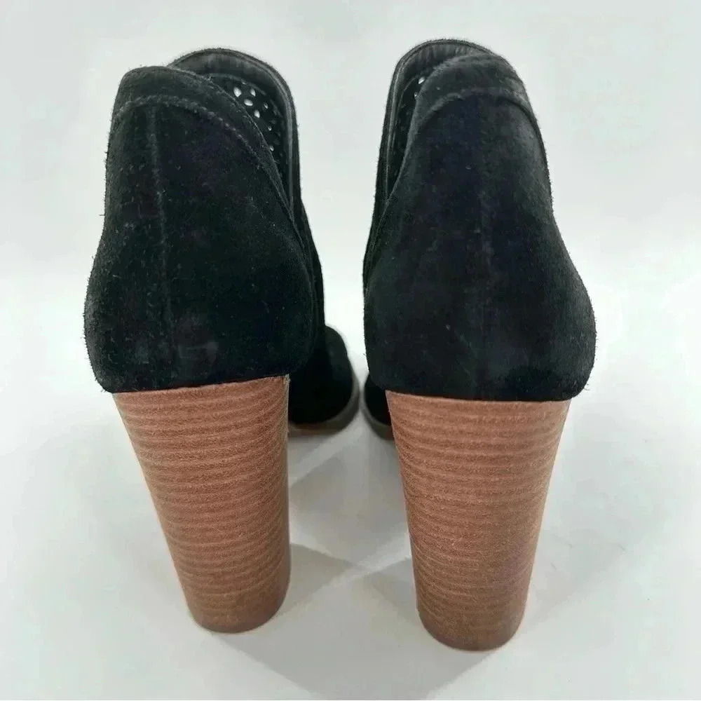 Lucky Brand Livey ankle booties 8.5 black suede laser cut western rodeo boots - Picture 4 of 12